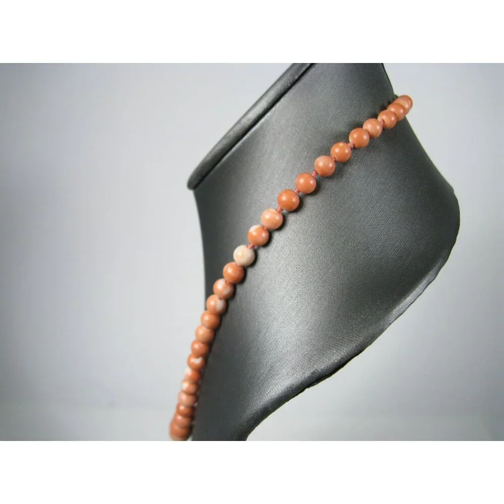 Vintage Angel Skin Coral Bead 13 mm Necklace Bead 14 K Platted Clasp 22 In - Picture 6 of 10
